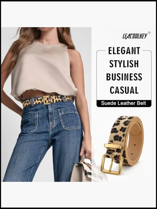 Faux Suede Leather Belt with Gold Buckle for Jeans Dresses main image 4